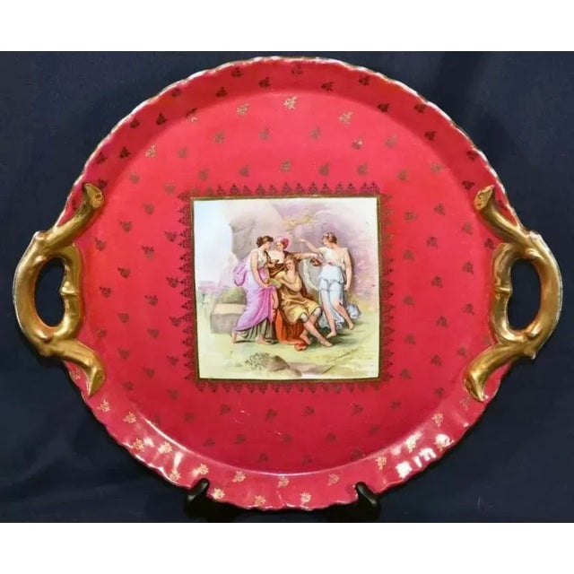 1890s Antique Red and Golden Porcelain Victoria Carlsbad Tray For Sale - Image 13 of 13