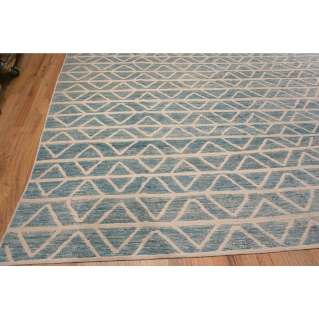 Beautifully Decorative Moroccan Inspired Light Blue and White Color Allover Geometric Design Oversized Modern Contemporary...