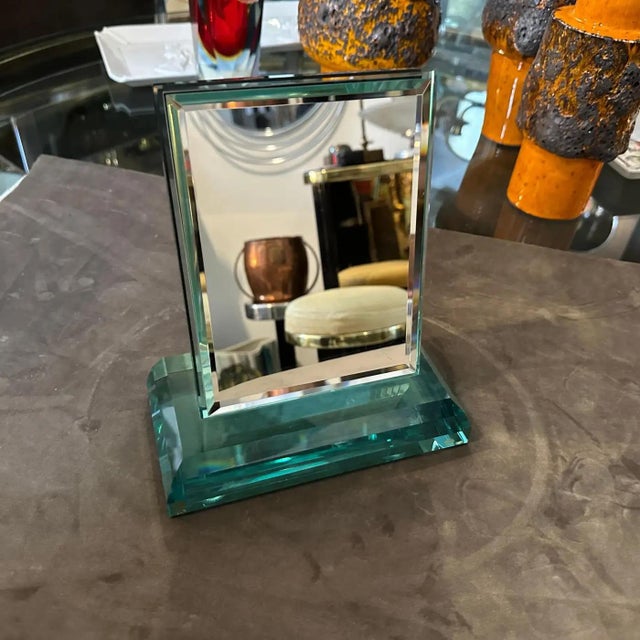 Green A 1950s Fontana Arte Style Mid-Century Modern Green Nilo Glass Vanity Mirror For Sale - Image 8 of 8