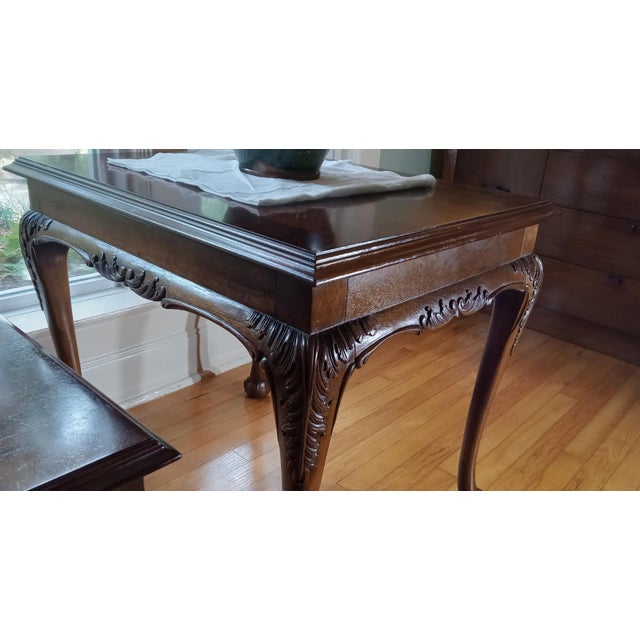 1980s Vintage Lane Furniture Co. Chippendale Style Carved Mahogany Coffee Table & Matching Side Table - 2 Piece Set For Sale - Image 5 of 15