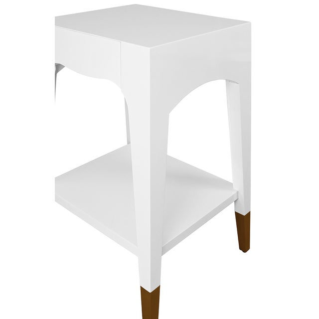 Matthew Izzo Home Patti Glossy White Lacquer One Drawer Side Table With Antique Brass Foot Caps For Sale In New York - Image 6 of 6