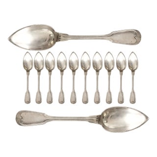Early 20th Century Christofle Chinon Tablespoons With Pointed Bowls - 12 pcs For Sale