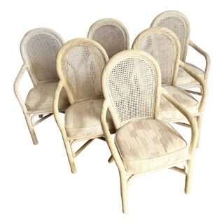 Coastal Twisted Reed Came Back Dining Arm Chairs - Set of 6 For Sale