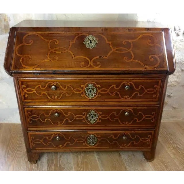 18th Century 18th Century Italian Baroque Inlaid Walnut Drop-Front Secretary Desk / Commode For Sale - Image 5 of 8