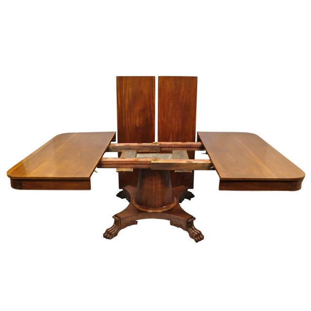 Antique American Empire 54" Square Mahogany Paw Foot Pedestal Base Dining Table For Sale - Image 12 of 18