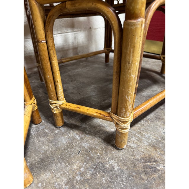 Wood Vintage Boho Coastal Bamboo Arm Dining Chairs - A Pair For Sale - Image 7 of 12