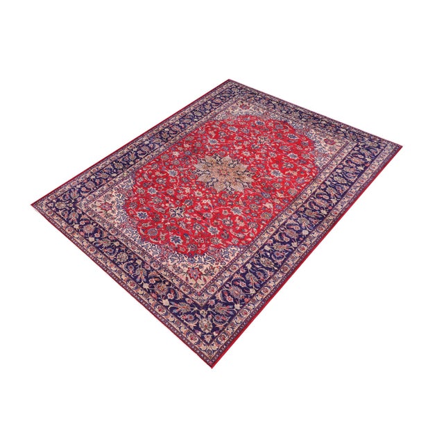Shabby Chic Retro Persian Kashan Red/Blue Wool Rug - 9'9'' X 15'11'' For Sale - Image 3 of 10