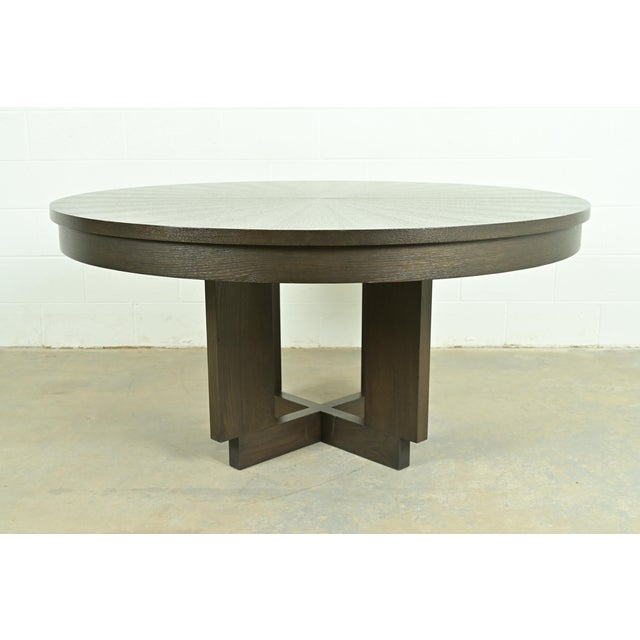 Christian Liaigre Style Modern Oak Pedestal Extension Dining Table For Sale - Image 12 of 13