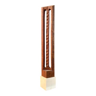 Modernist Tall Slim Geometric Carved Wood Sculpture For Sale