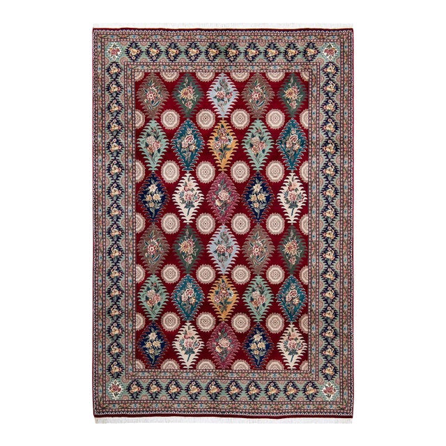 Mogul, One-of-a-Kind Hand-Knotted Area Rug in Red, 6' 2" x 9' 2" For Sale