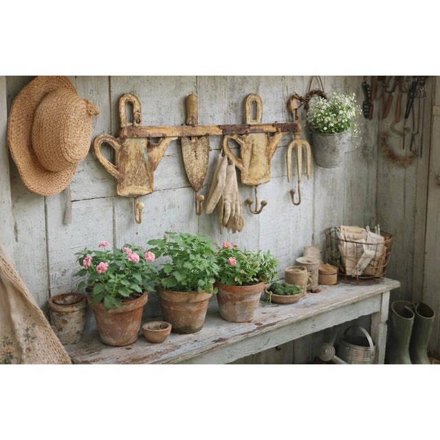 French Country Vintage Cast Iron Garden Themed Wall Rack For Sale - Image 3 of 4