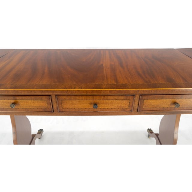 Wood Drop Leaf Sides Dovetail Drawers Banded Inlaid Top Console Writing Library Table For Sale - Image 7 of 12