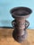 This stunning set of antique bronze includes a patinated bronze vase adorned with embossed floral design and a mythical...