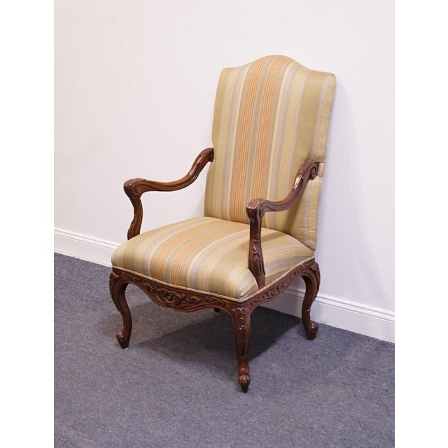 HENREDON FURNITURE Solid Mahogany Louis XV French Provincial Upholstered Accent Arm Chair 47" High 30" Wide 30" Deep Seat:...