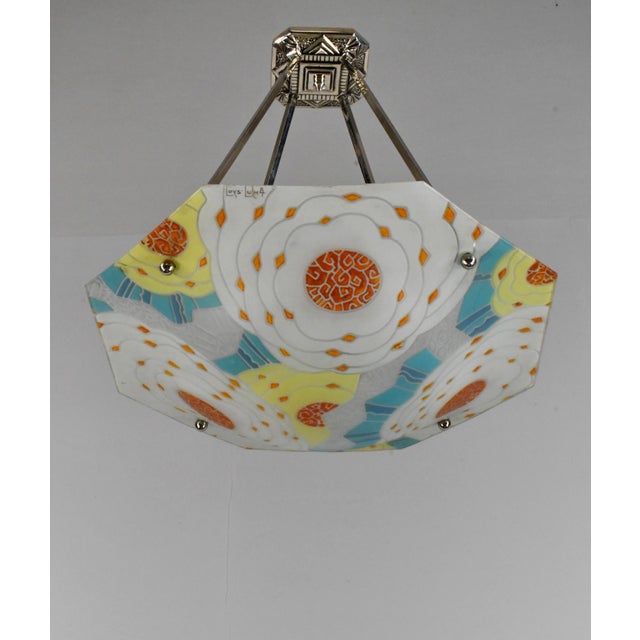 Burnt Orange French Art Deco Pendant Light by Loys Lucha - 1930 Chandelier France For Sale - Image 8 of 18
