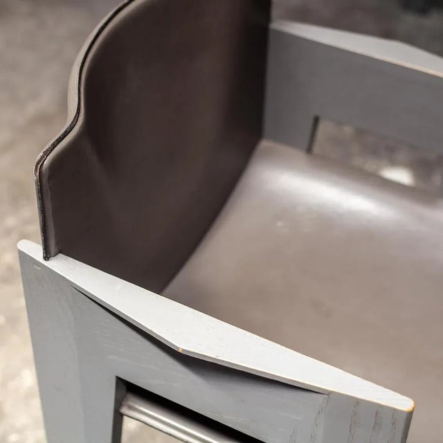Gray Grey Oak and Leather Dining Chairs by Arnold Merkx for Arco, 1980s, Set of 4 For Sale - Image 8 of 12