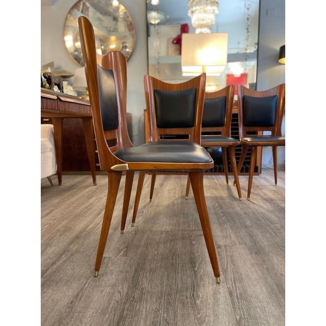 Italian Wooden Chairs in Leather and Brass, 1950s, Set of 6 For Sale - Image 18 of 18