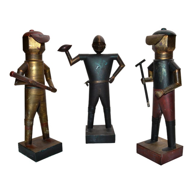 Set of 3 Sarreid Ltd Mexico Tin Metal Sports Player Team Mid-Century Modern For Sale