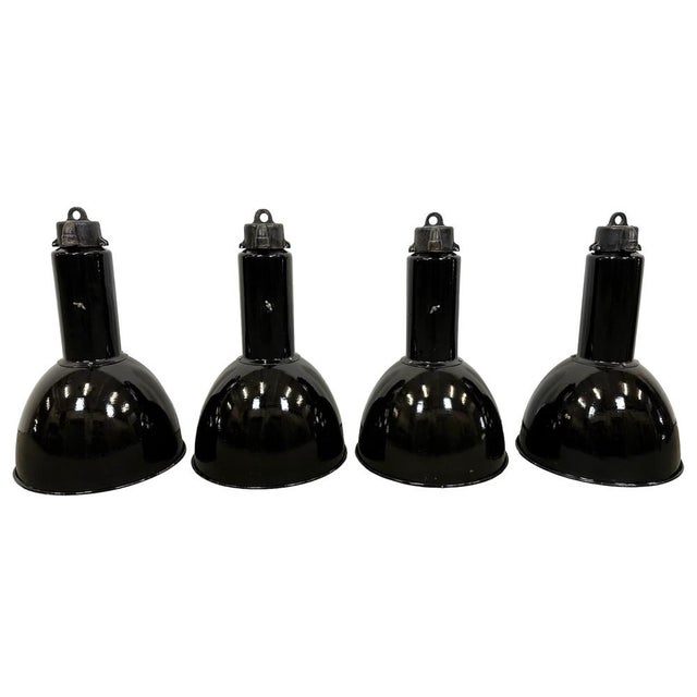 Vintage Industrial Bauhaus Black Enamel Pendant Lamps from Elektrosvit, 1960s, Set of 4 For Sale - Image 14 of 14