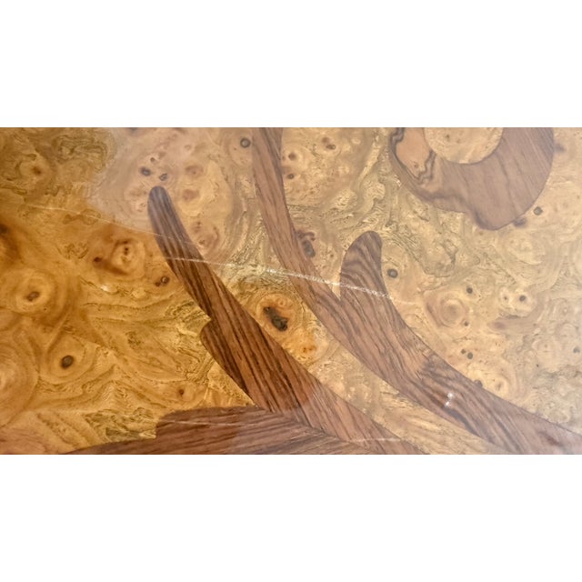 Mastercraft Monumental Burl Wood & Marquetry Dining Table With Two Leaves For Sale - Image 11 of 15