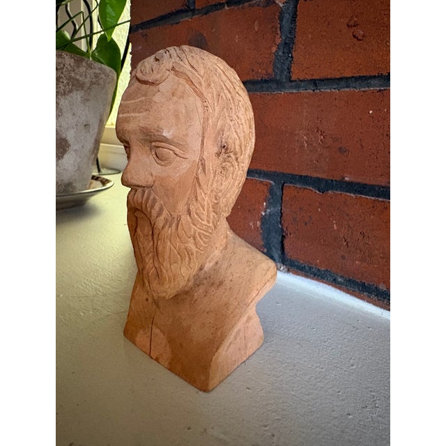 Vintage Hand-Carved Folk Art Wood Bearded Man Bust Sculpture For Sale - Image 4 of 13