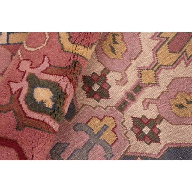 Pink Shabby Chic Ziegler Blue/Pink Wool Rug - 8'4'' X 10'3'' For Sale - Image 8 of 9