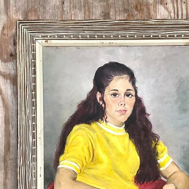 Vintage Signed Realist Portrait of Young Woman Oil Painting For Sale - Image 11 of 13