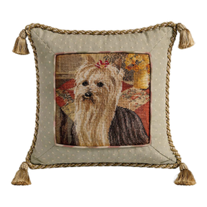 Vintage Yorkshire Terrier Needlepoint Pillow