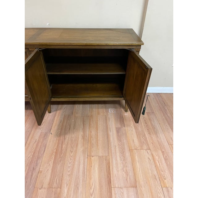 Brown 1960s Baker Furniture Walnut Credenza With Brass Pulls For Sale - Image 8 of 10