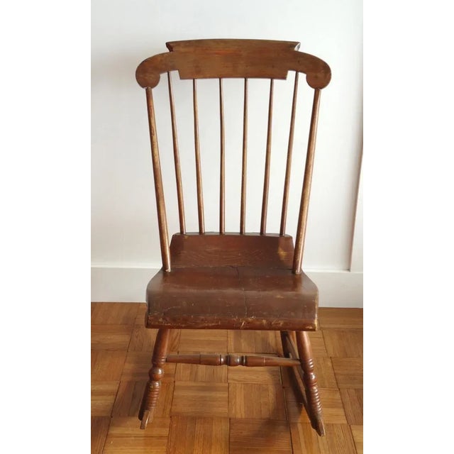 Brown Antique Primitive Rocking Chair W Comb Back For Sale - Image 8 of 8