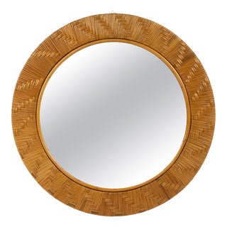 Mid-Century Round Rattan and Wicker Wall Mirror in the style of Vivai del Sud, Italy, 1970s For Sale