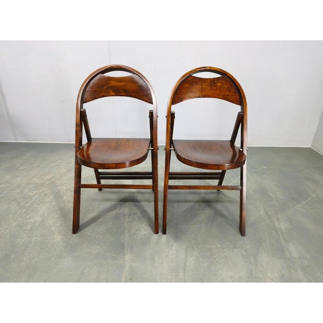 Pair of Bauhaus folding side chairs model B751, produced by Ligna in Czechoslovakia during the 1930s, following the design...