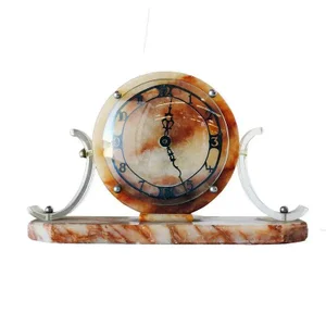 1950s Mid-Century Acrylic and Marble Modernist Mantel Clock