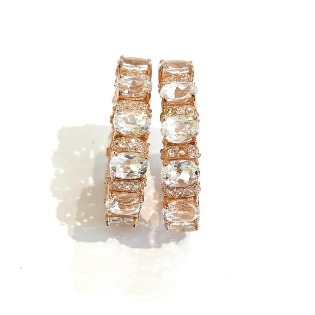 Bochic "Orient" Vintage White Topaz Classic Hoop Earrings 18K Gold & Silver For Sale - Image 12 of 18