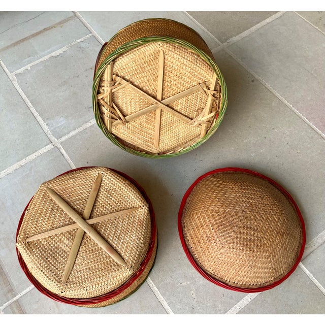 Circa 1960/1970 Chinese Rattan & Bamboo Two-Tier Betrothal / Wedding Basket For Sale - Image 11 of 18