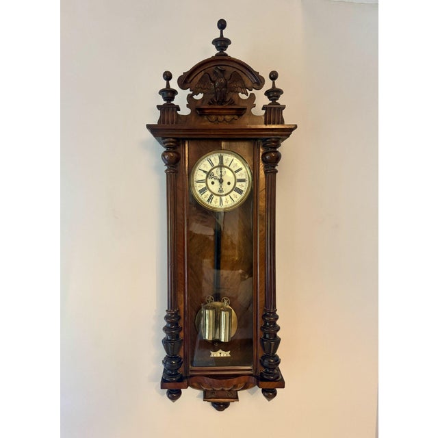 Wood Antique Carved Walnut Wall Clock, 1860 For Sale - Image 7 of 7