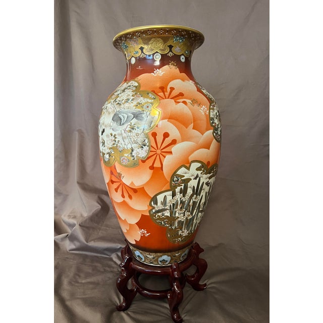 A striking antique Japanese Satsuma earthenware floor vase dating to the late Meiji period, circa 1900–1915. The vase...