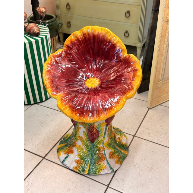 Art Deco 1990s Ceramic Poppy Flower Chair or Garden Seat For Sale - Image 3 of 5