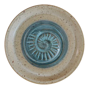 2000s Signed Scott Martin Artisan Stoneware Seashell Motif Bowl