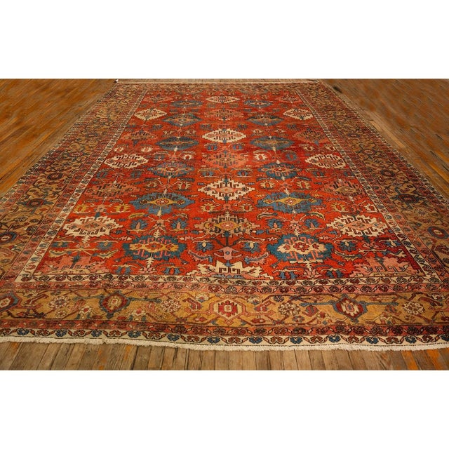 Late 19th Century 1890s Antique Red Tribal Geometric Nw Persian Heriz Serapi Knotted Wool Rug For Sale - Image 5 of 7