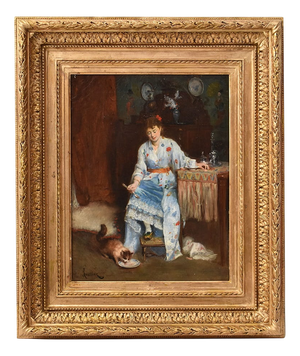 Gustave François Lasellaz, Interior Scene, 1800s, Oil on Canvas, Framed