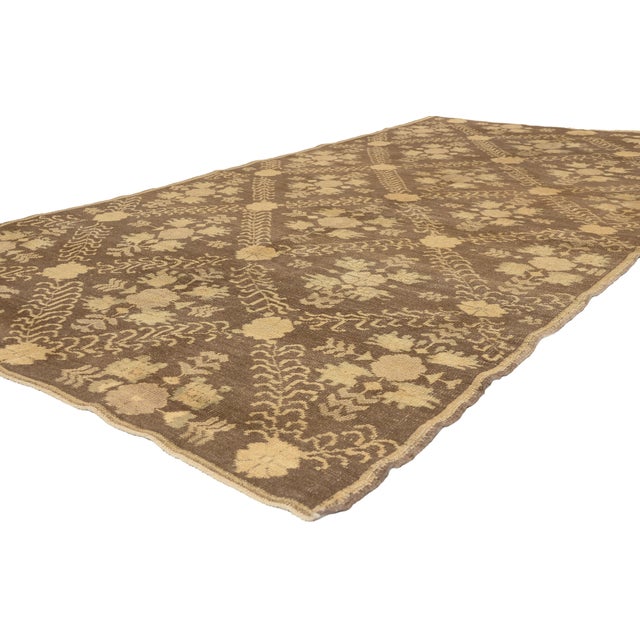 51028 Vintage Turkish Oushak Rug, 04'11 x 09'04. The Garden Trellis: A Vintage Turkish Oushak Masterpiece of Botanical...