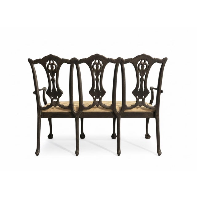 Vintage Ornate Cast Metal Miniature Doll Settee With Upholstered Seat For Sale - Image 4 of 5