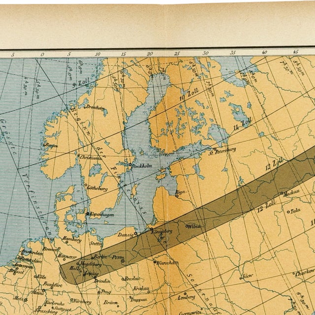 Illustration 1888 German Total Solar Eclipse Map | Antique Astronomy by Edmund Weiss For Sale - Image 3 of 8