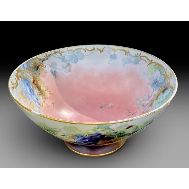 Antique Limoges Porcelain Punch Bowl, Hand-Painted Grapes, France For Sale - Image 6 of 17