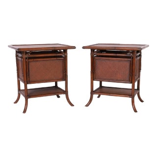 British Colonial Style Pair of Bamboo and Grasscloth Stands or Tables For Sale