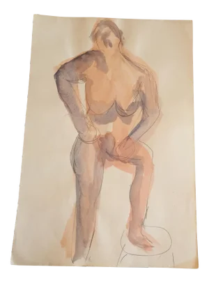 Original Nude Female Study Watercolor Painting