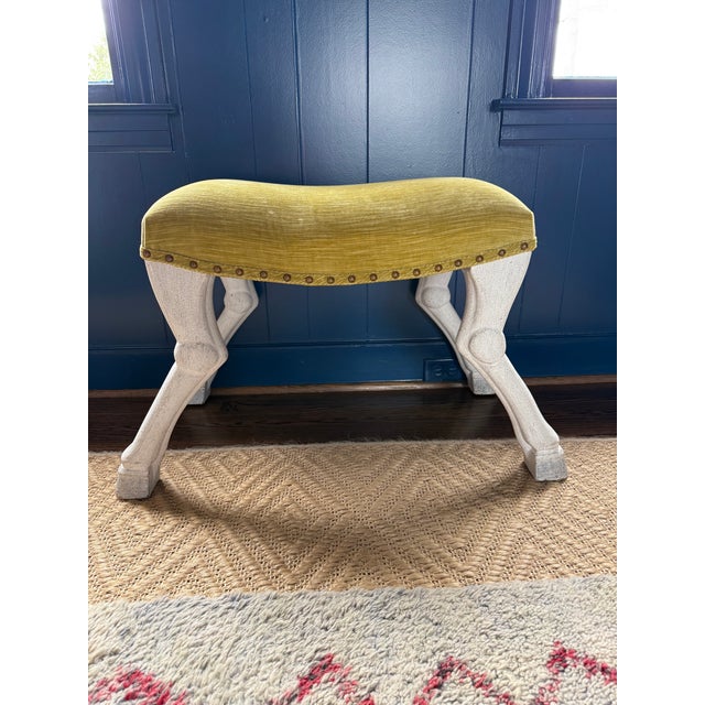 Saddle Stool With Chartreuse Seat For Sale - Image 4 of 5