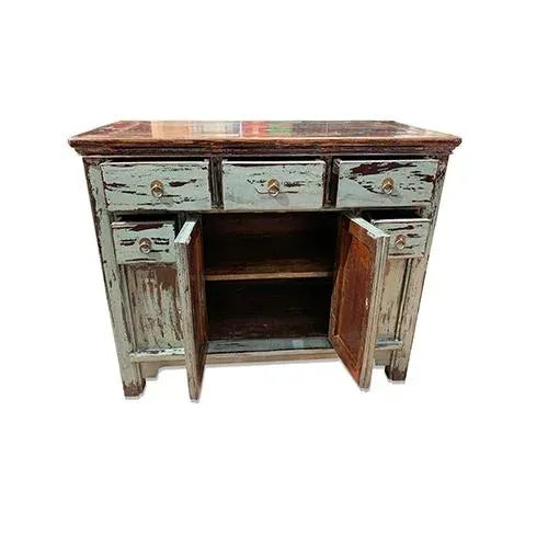 1960s 1960's Asian Vintage Distressed Grayish Blue Cabinet For Sale - Image 5 of 6
