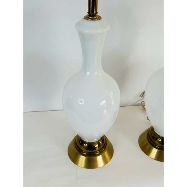 White Vintage 1950s Tall White Glass Table Lamps, a Pair For Sale - Image 8 of 8